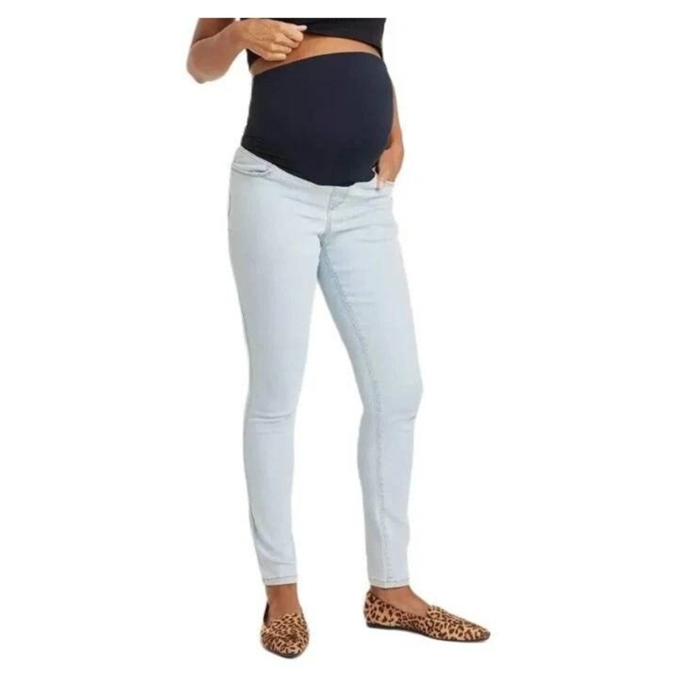 Isabel Maternity Women's Light Wash Crossover Panel Skinny Jeans Size 16